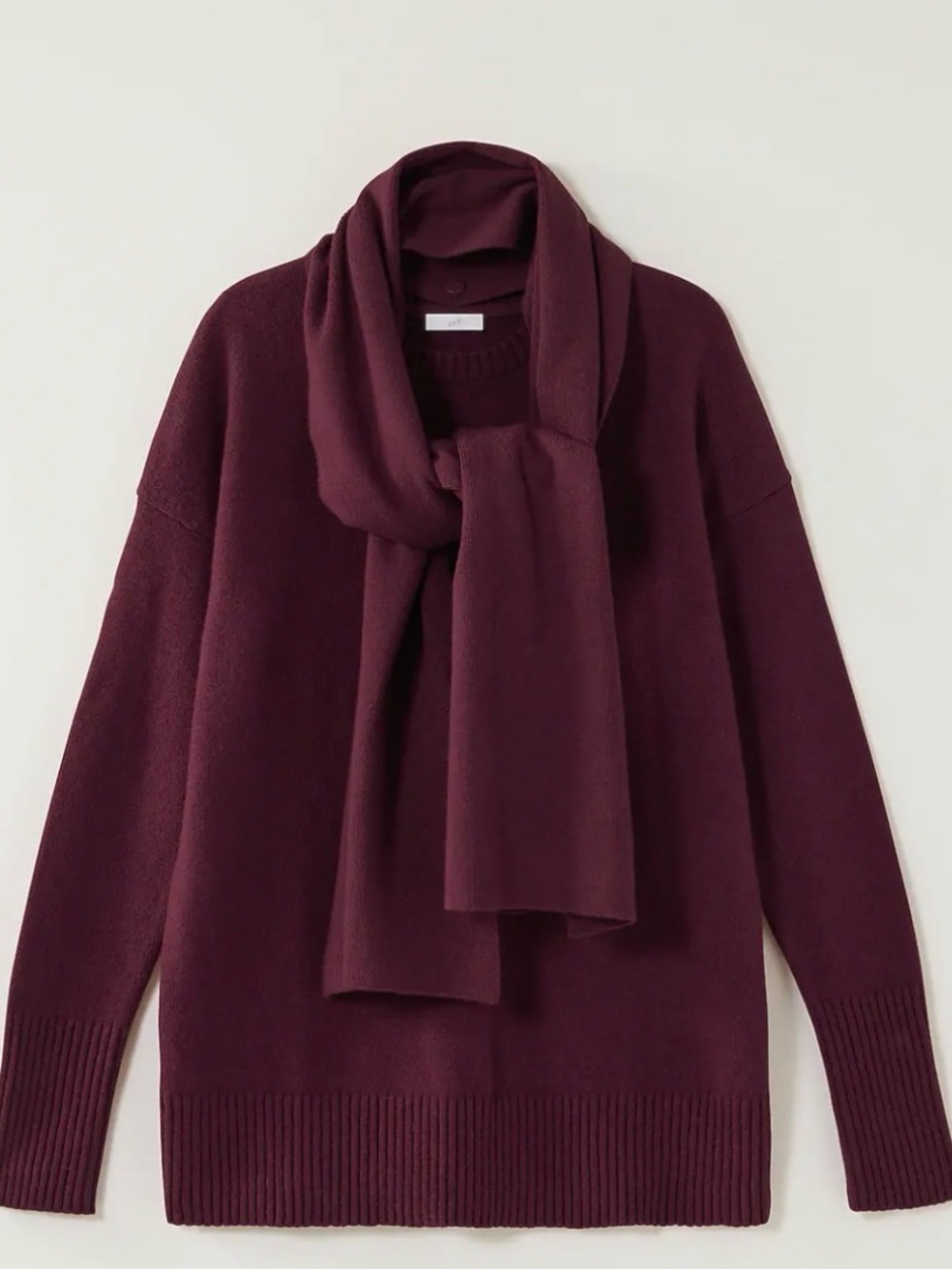 J.Jill Women's Detachable Scarf Crewneck Sweater - Deep wine, size small tall